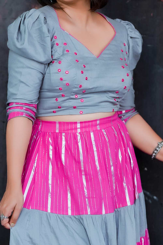 Grey & Magenta Tiered Skirt
