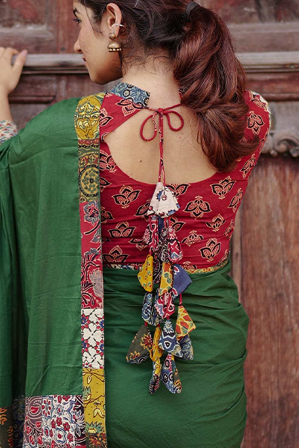 Maroon & Beige Ajrakh Patch Blouse
