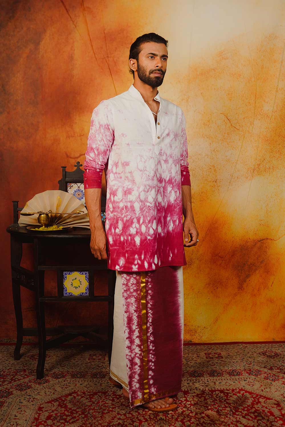 Shibori Pink Kerala Dhoti