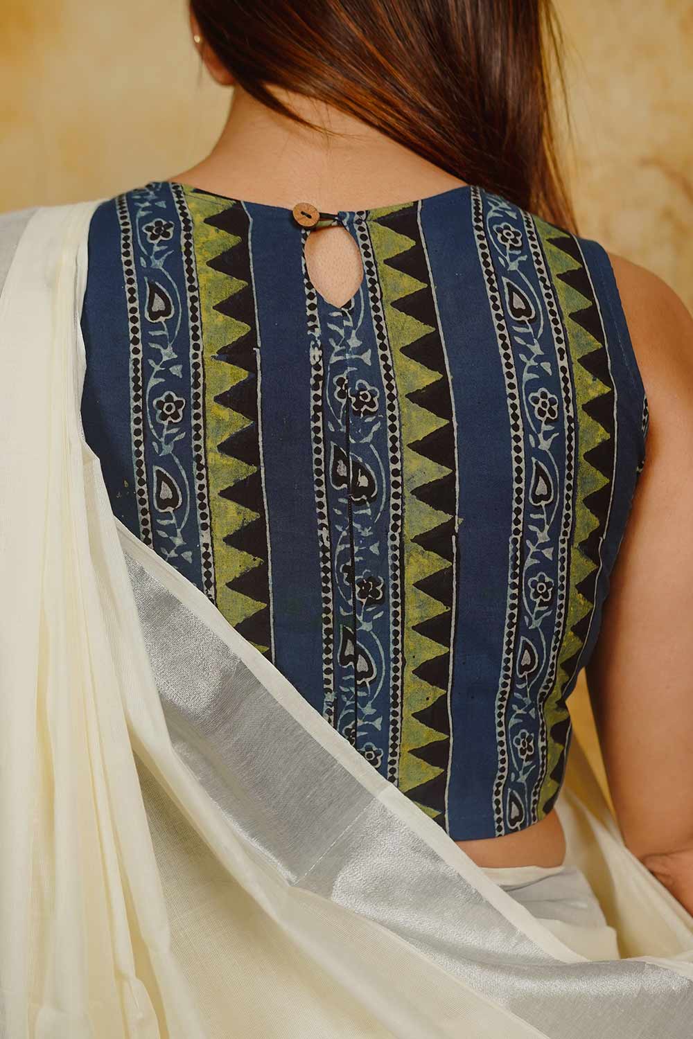 Blue Ajrakh Sleeveless Blouse