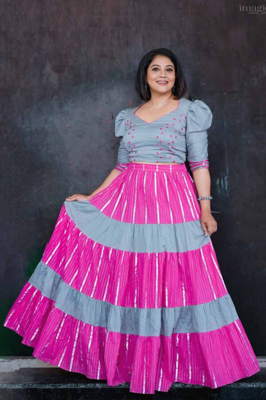 Grey & Magenta Blouse