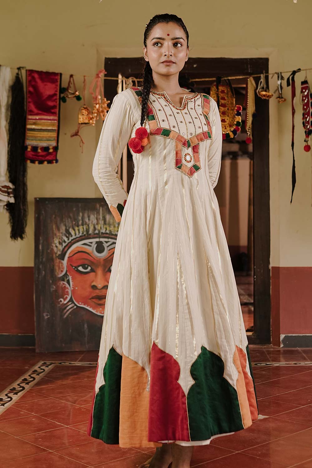 Offwhite and Multicolour Patch Anarkali