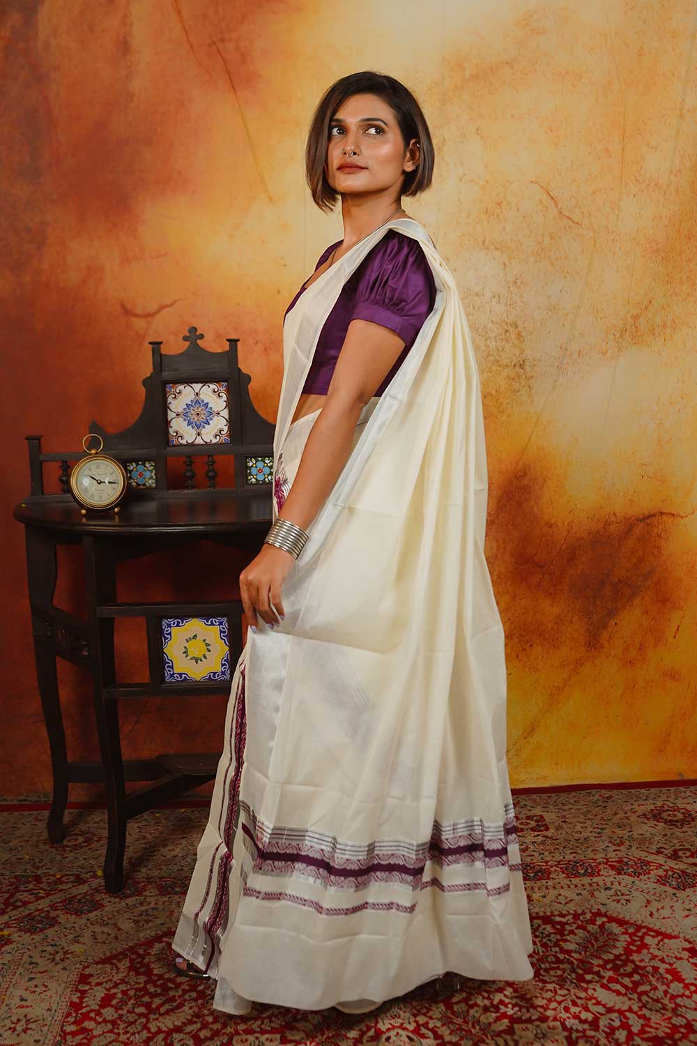 Kerala Set & Mundu with Purple Border