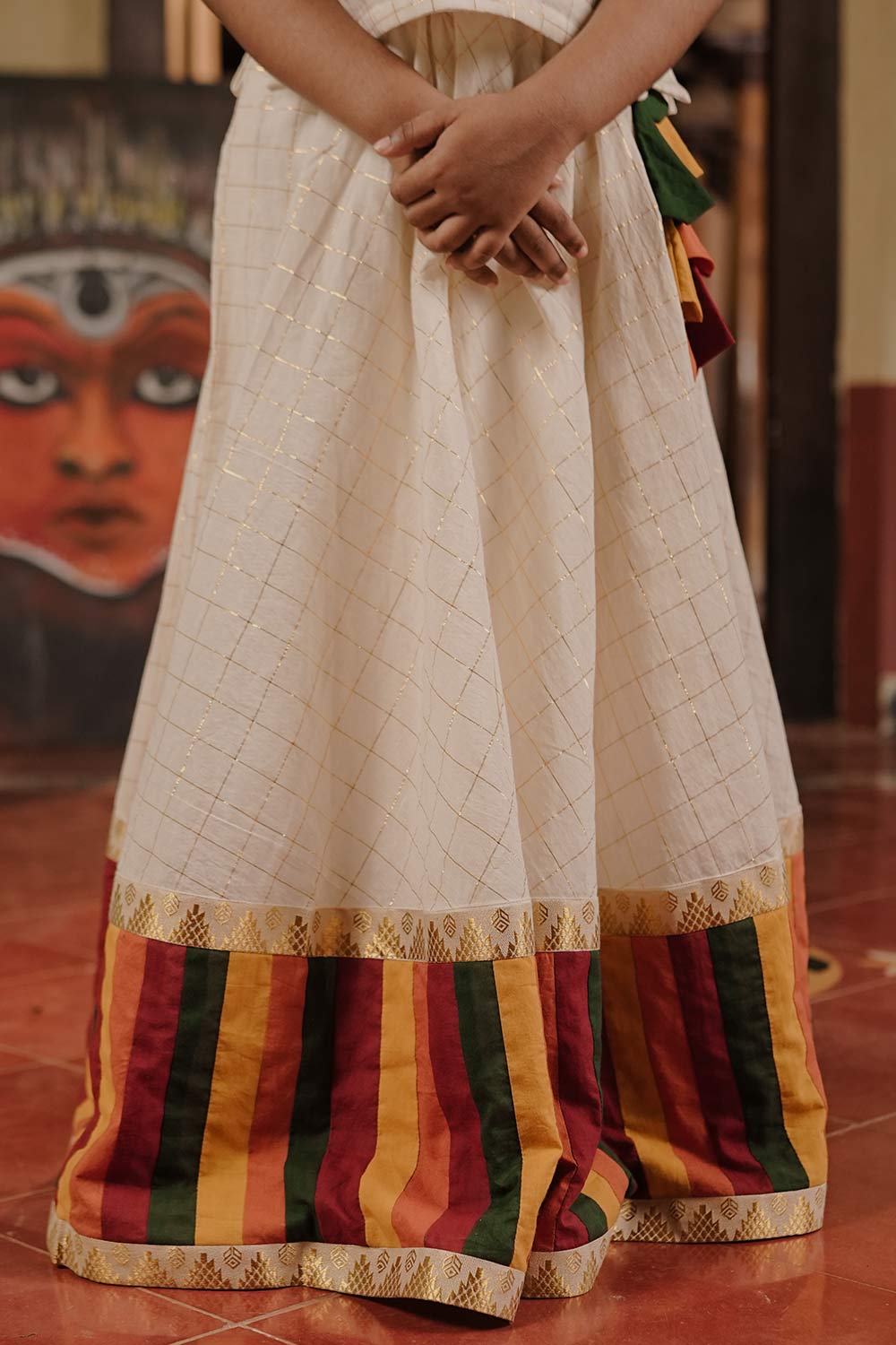 Offwhite Multi Colour Border Skirt & Top