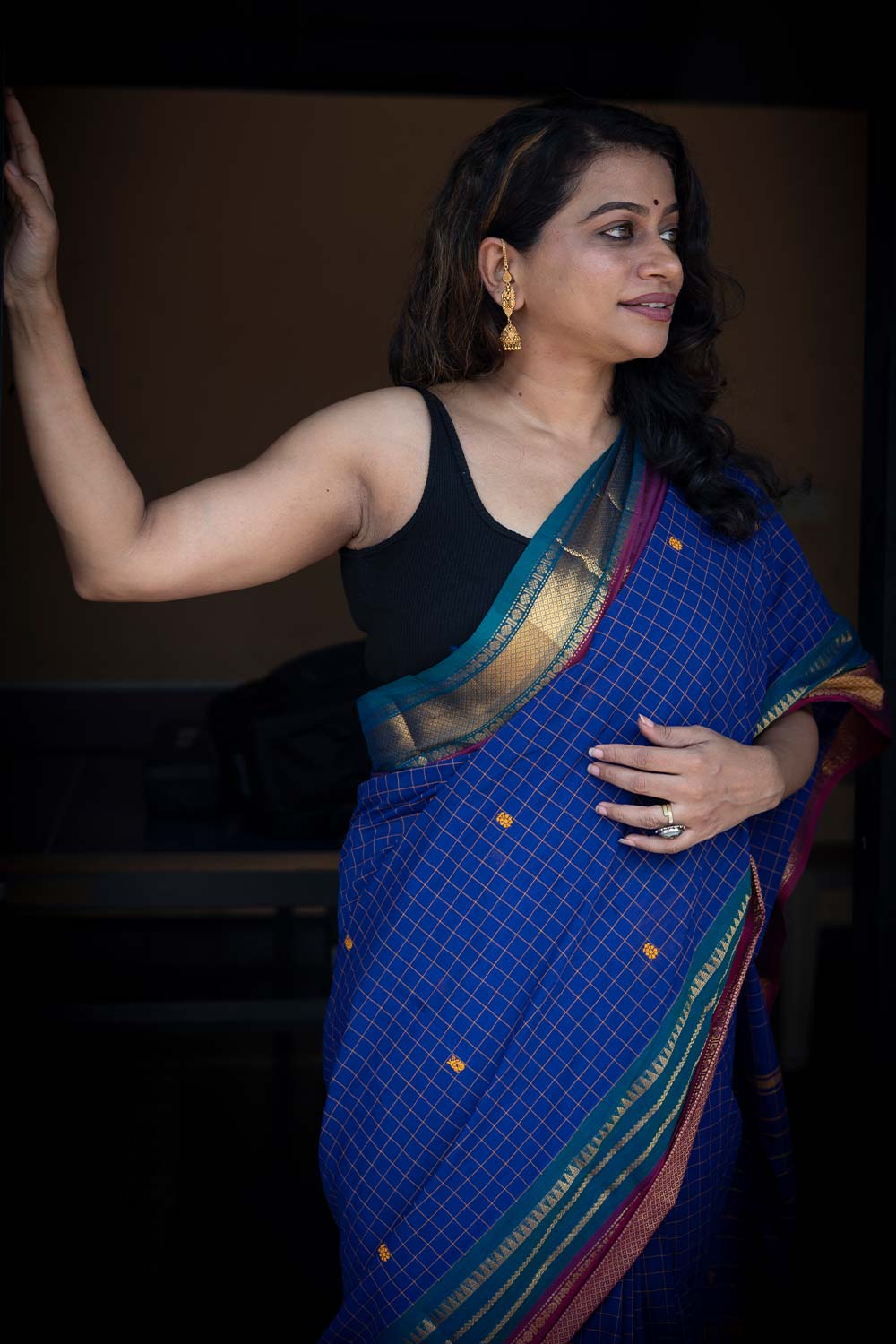 Blue Chettinadu Check Saree