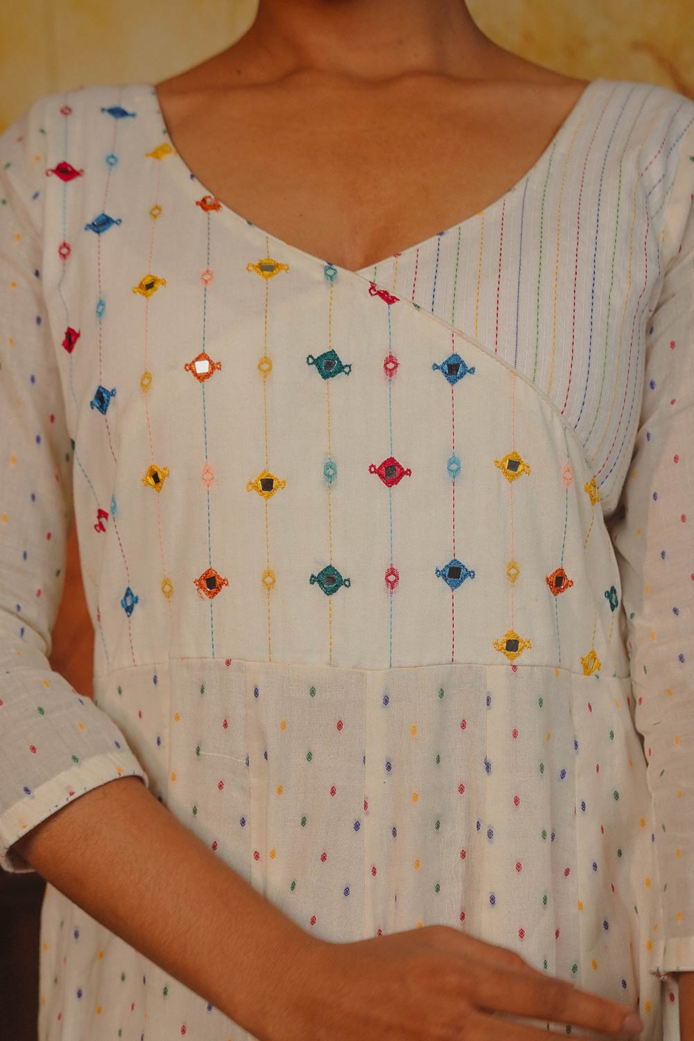 Off-White Anarkali with Multi Colour Butta