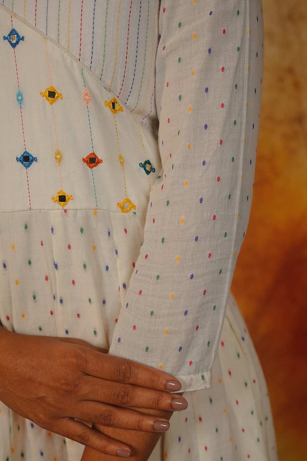 Off-White Anarkali with Multi Colour Butta