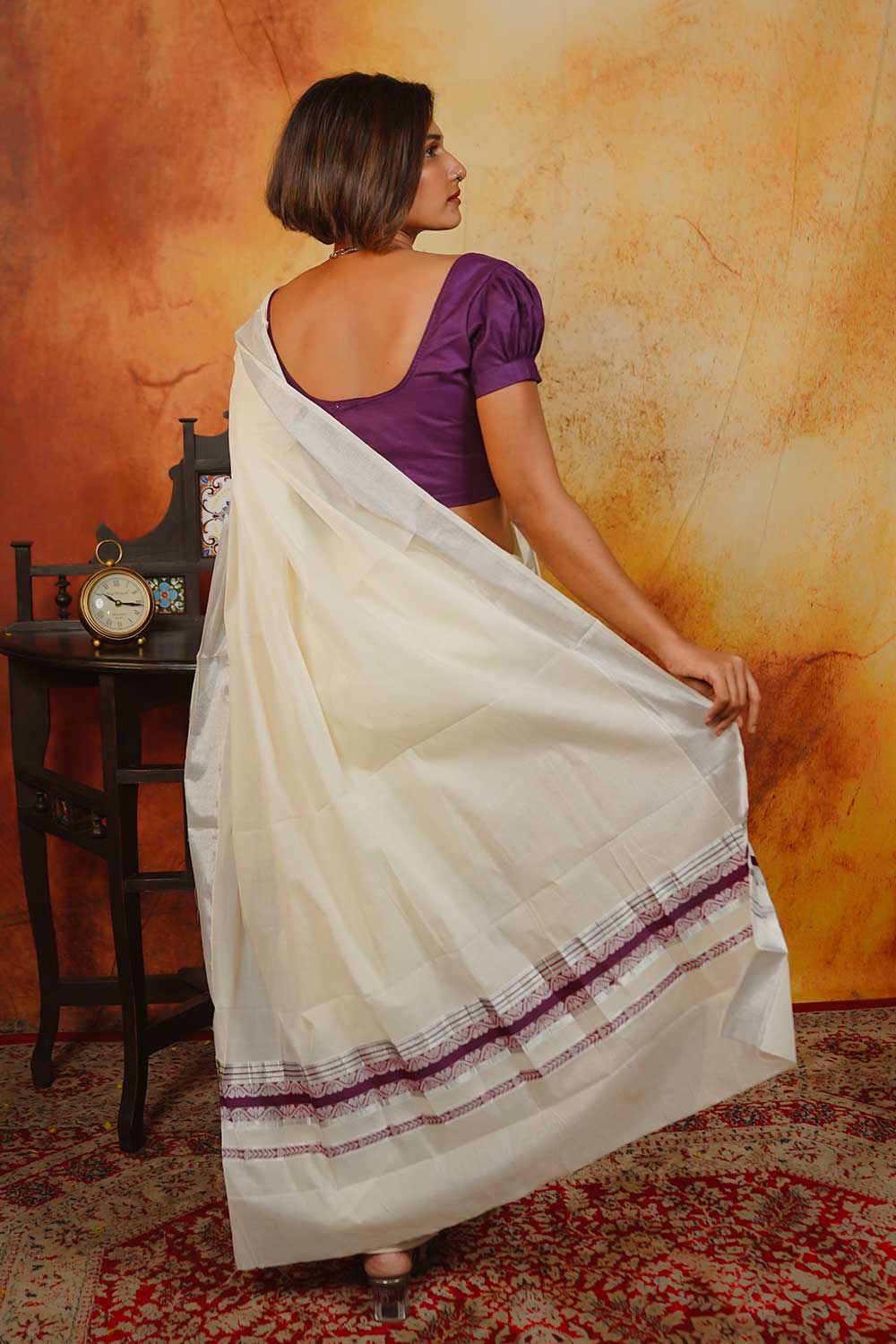 Kerala Set & Mundu with Purple Border