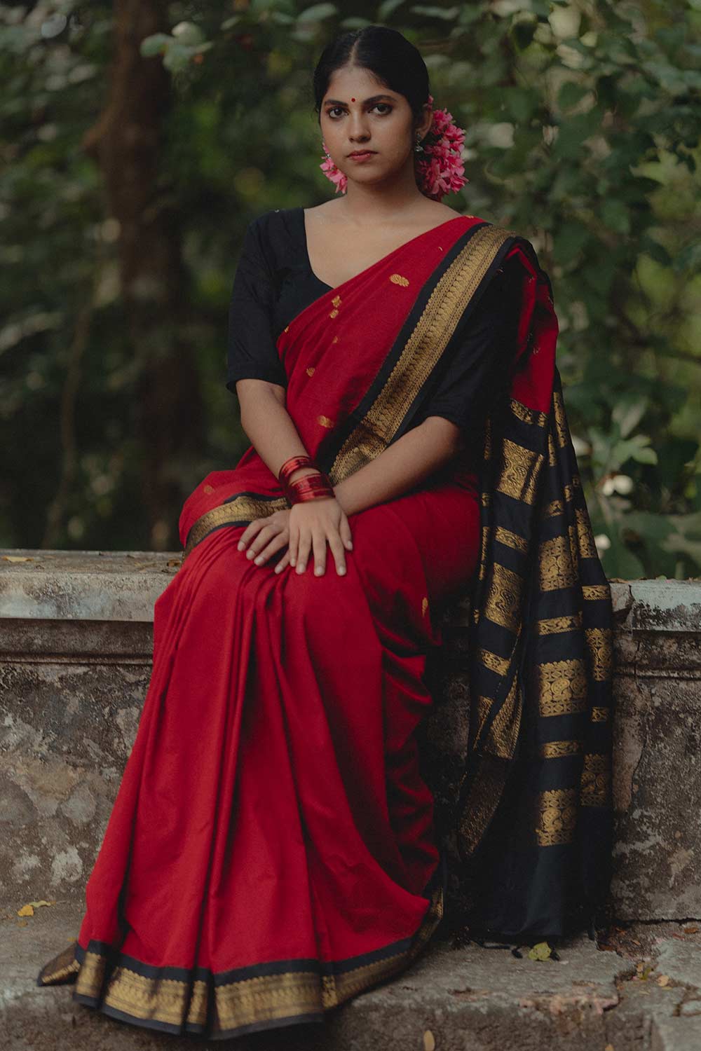 Red & Black Kalyani Cotton Saree