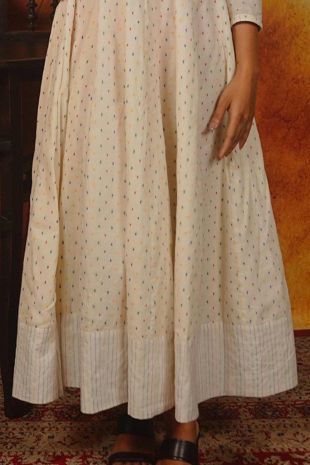 Off-White Anarkali with Multi Colour Butta