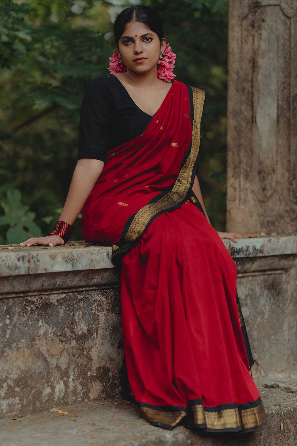 Red & Black Kalyani Cotton Saree