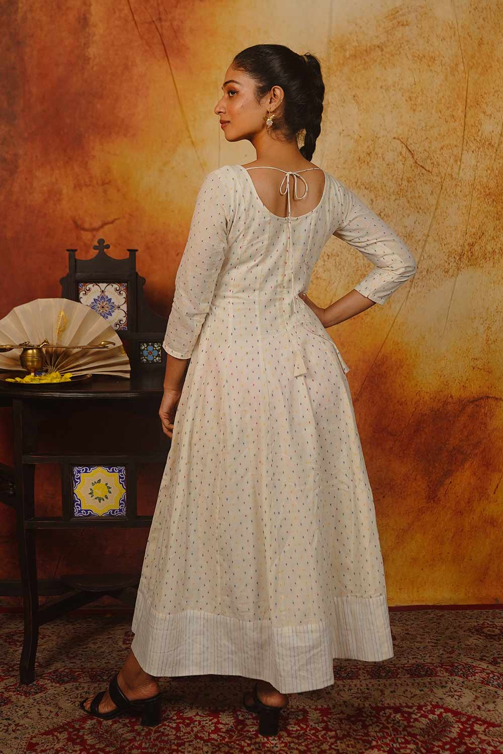 Off-White Anarkali with Multi Colour Butta