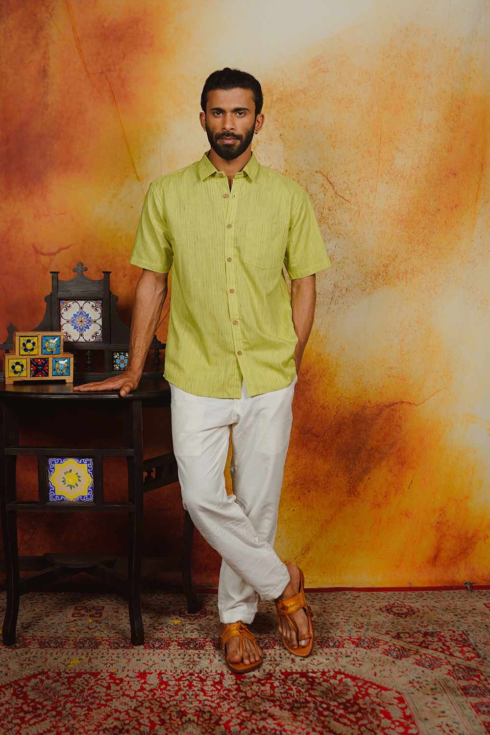 Lemon Yellow Handloom Shirt - Main Image