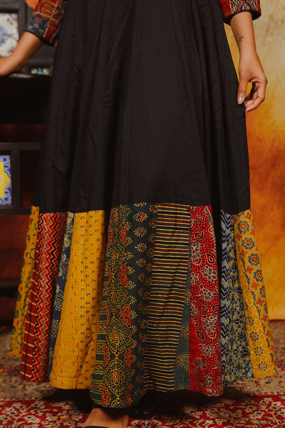 Black Anarkali with Ajrakh patch work