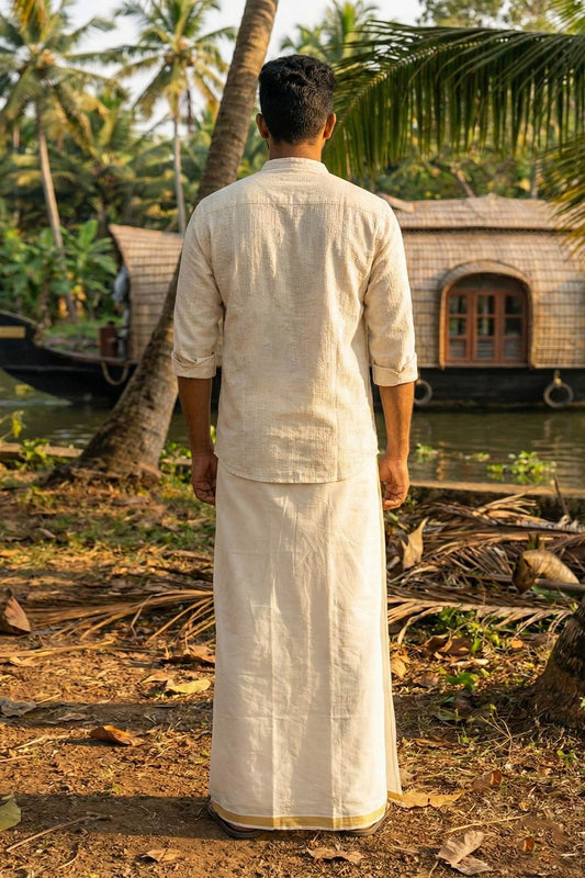 Off White Shirt with Mayilpeeli Embroidery