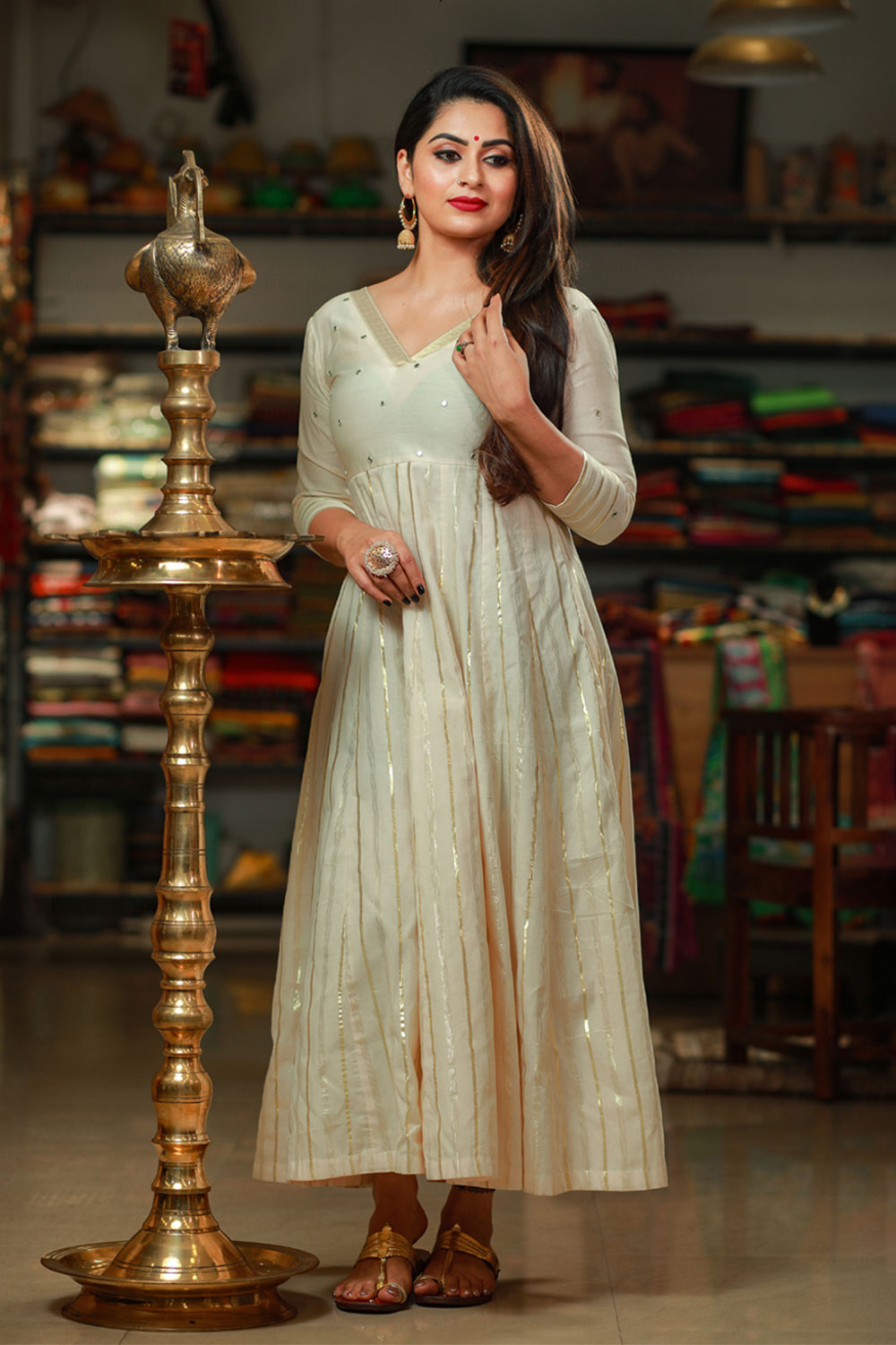 Off White & Golden Zari Anarkali Off White & Golden Zari Anarkali