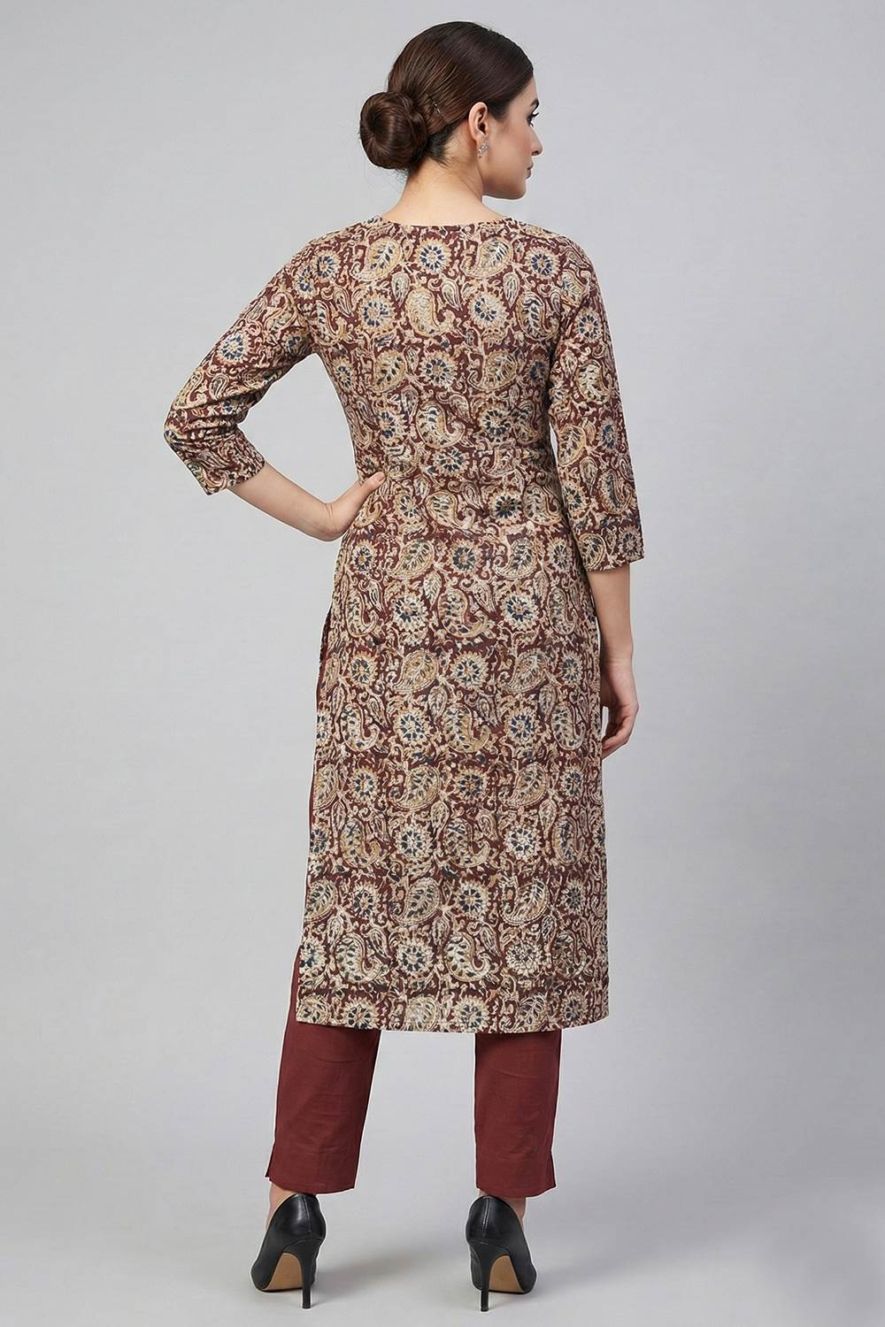 Brown Kalamkari Slitted Kurthi