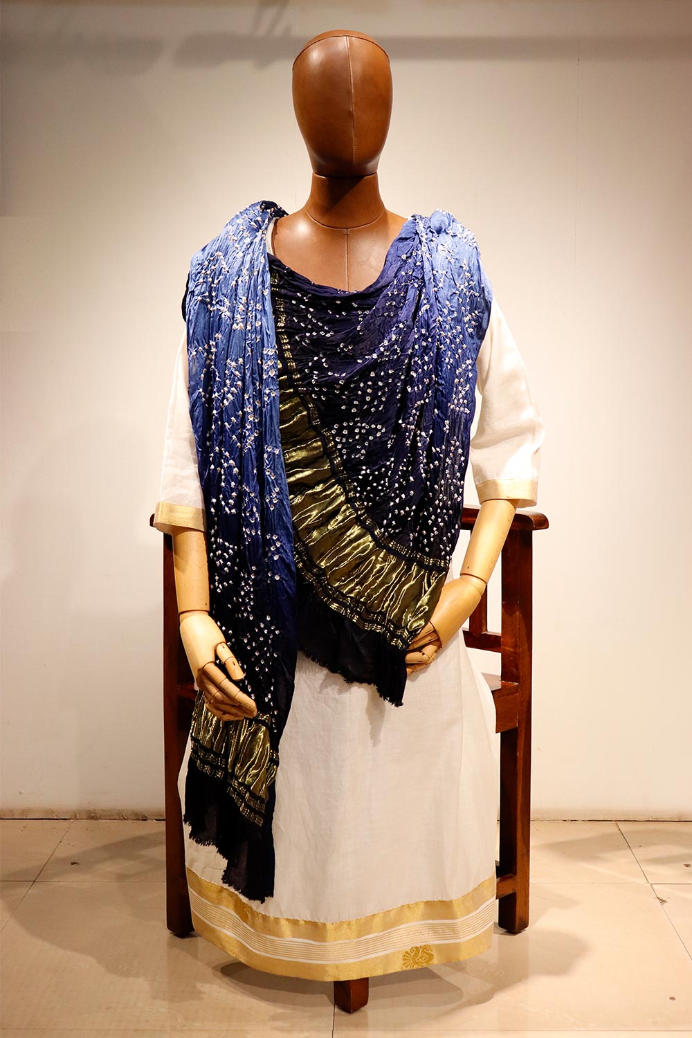 Modal Silk Shaded Bandhani Blue Dupatta