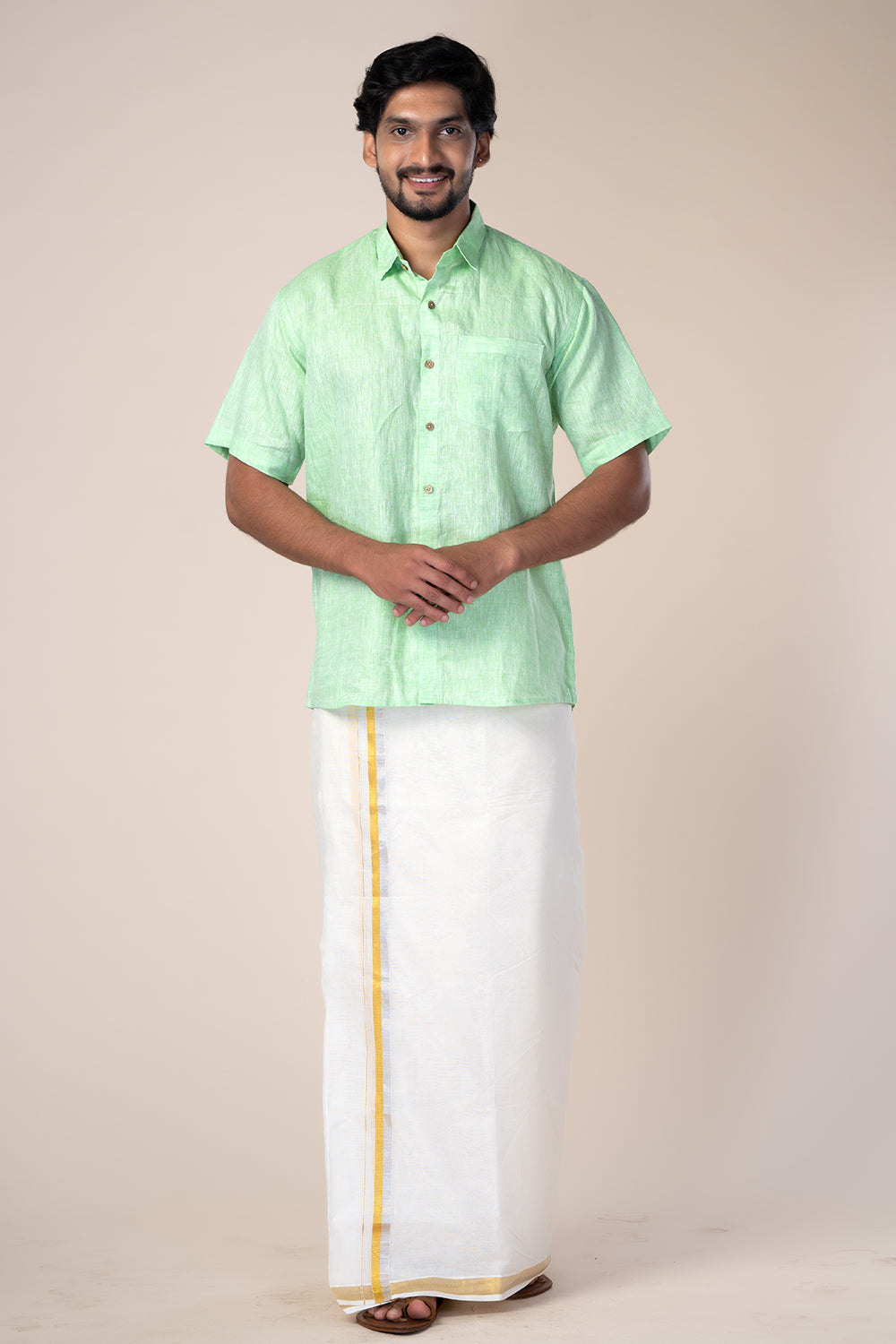 Pure Linen HS Green Shirt