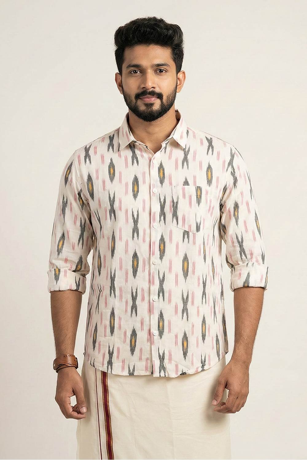 White Ikat Full Sleeve Shirt