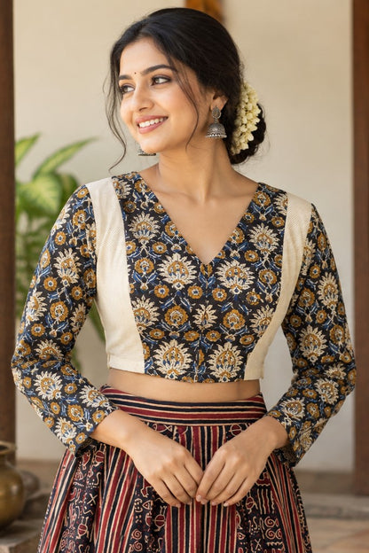 Offwhite &  Black Ajrakh Blouse