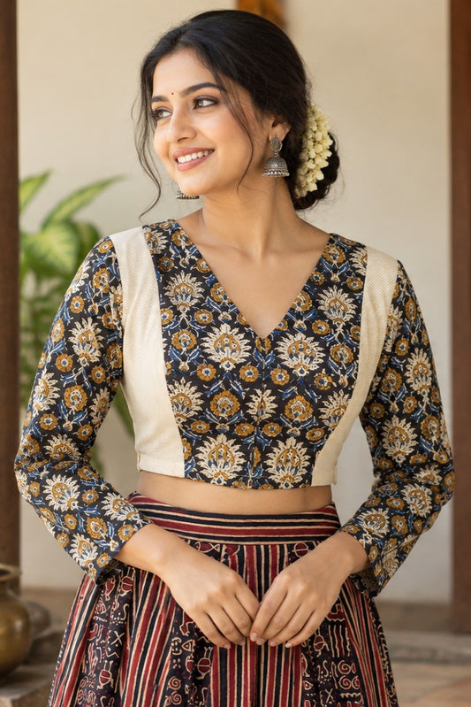 Offwhite &  Black Ajrakh Blouse