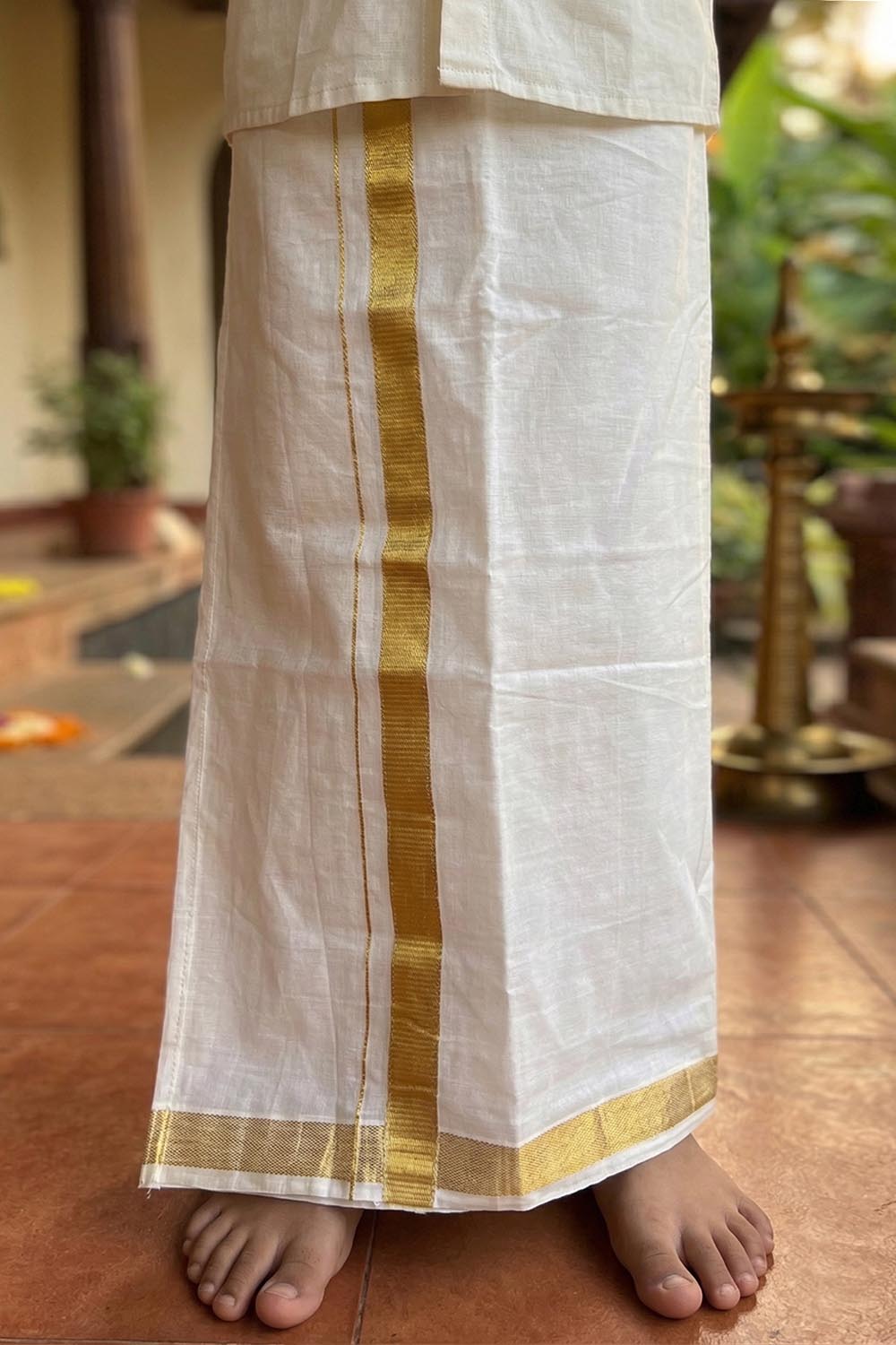 Offwhite Kid 1 Inch Golden Border Velcro Dhothi