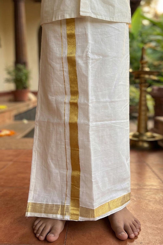 Offwhite Kid 1 Inch Golden Border Velcro Dhothi