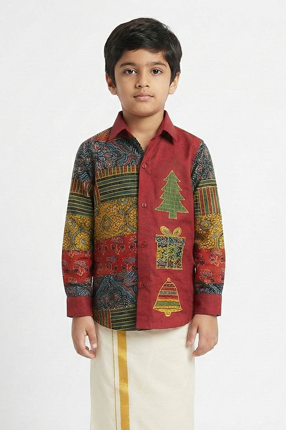 Red Patch Xmas Theme Embroidery Shirt