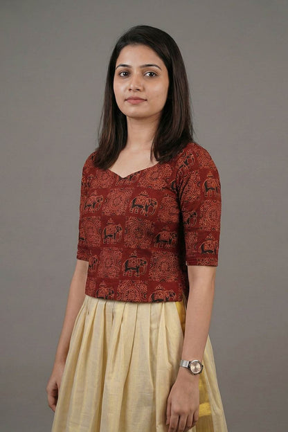 Red Top Elephant & Square Rangoli Print