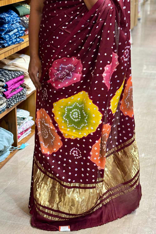 Maroon Modal Silk Bandhani Saree