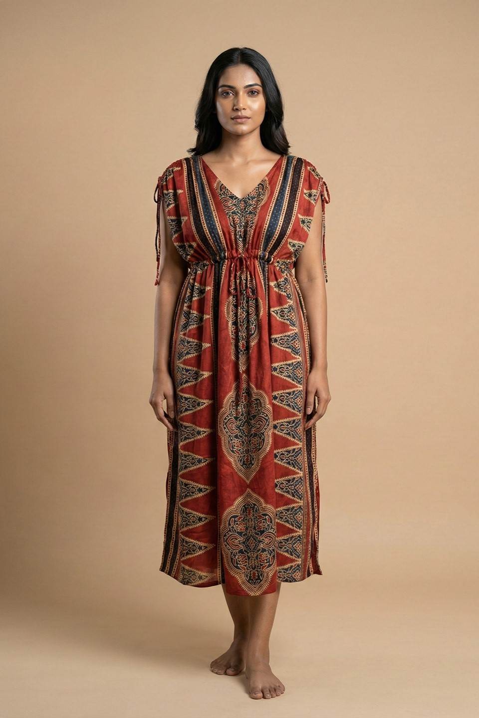 Red Ajrakh Printed Dress