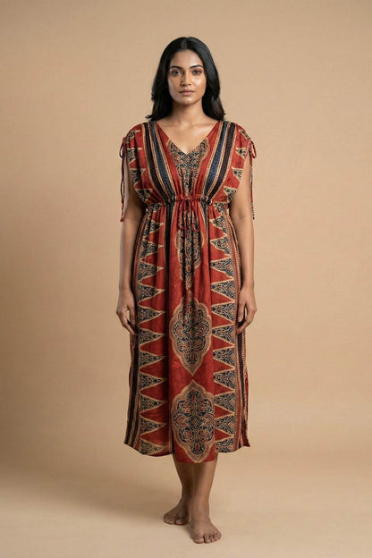 Red Ajrakh Printed Dress