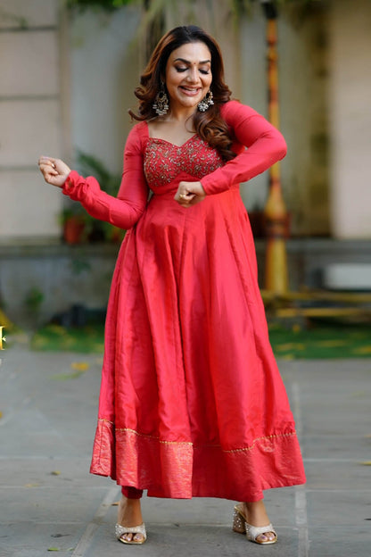Red Chanderi Katori Cut Anarkali