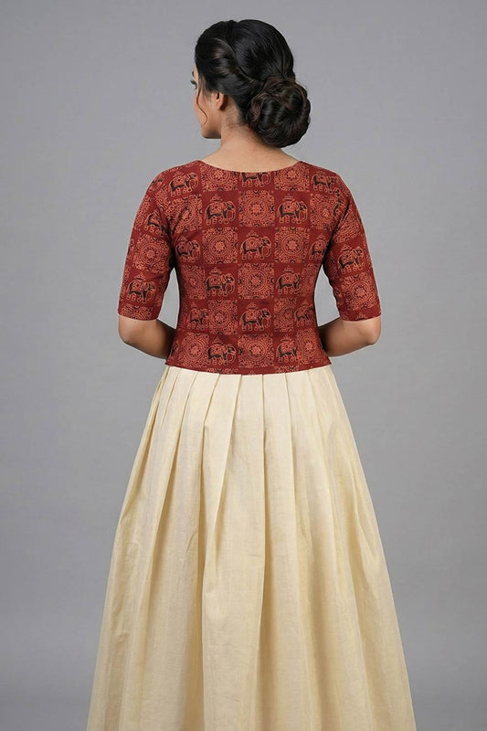 Red Top Elephant & Square Rangoli Print