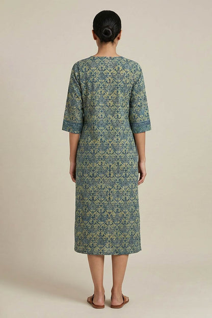 Blue Slitted Jali Print Kurti
