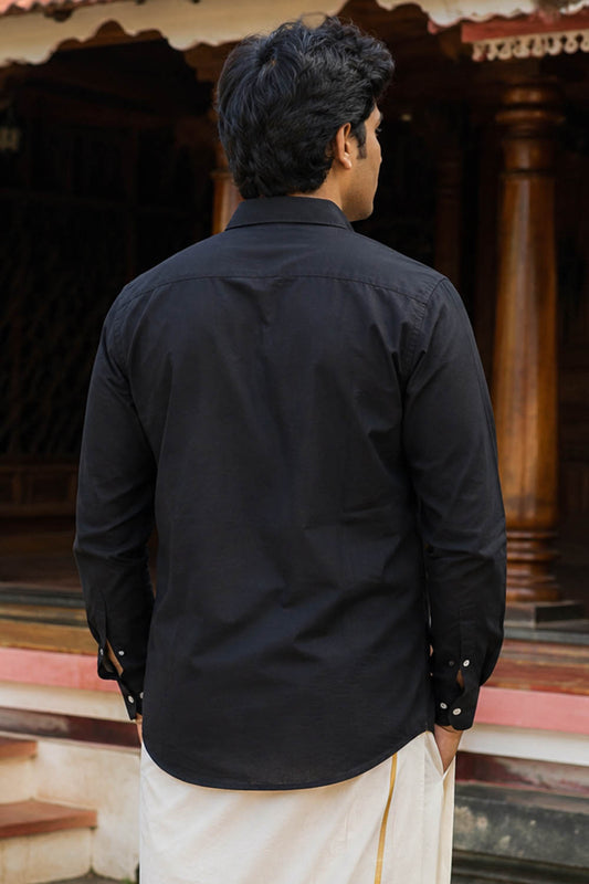 Kerala Theme Golden Printed Black Shirt