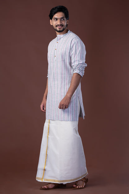 Multi Color Dobby Off White Mens Kurtha