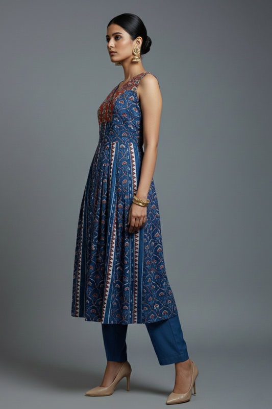 Jahota Hand Block Printed Cotton Anarkali