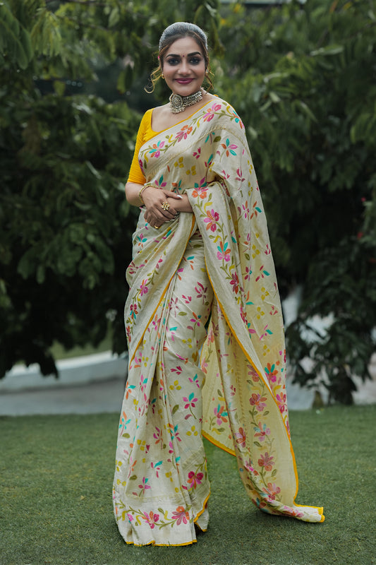 Banarasi Pure Georgette Offwhite Multi Color Saree