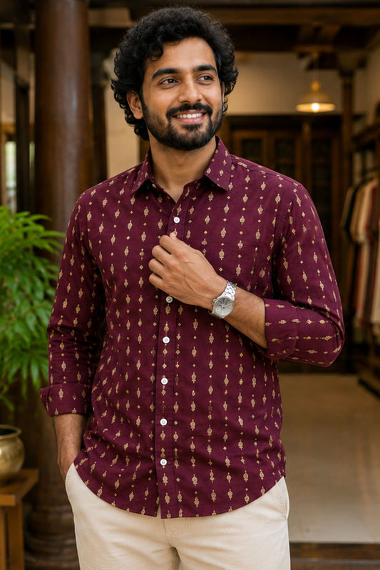 Maroon Shirt with Golden Motif