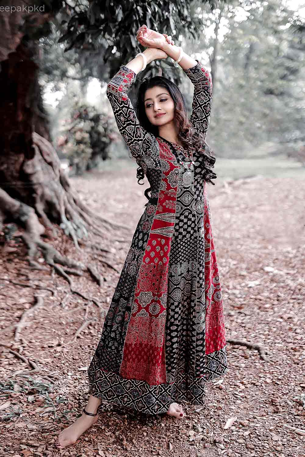 Black & Red Ajrakh Patch Anarkali