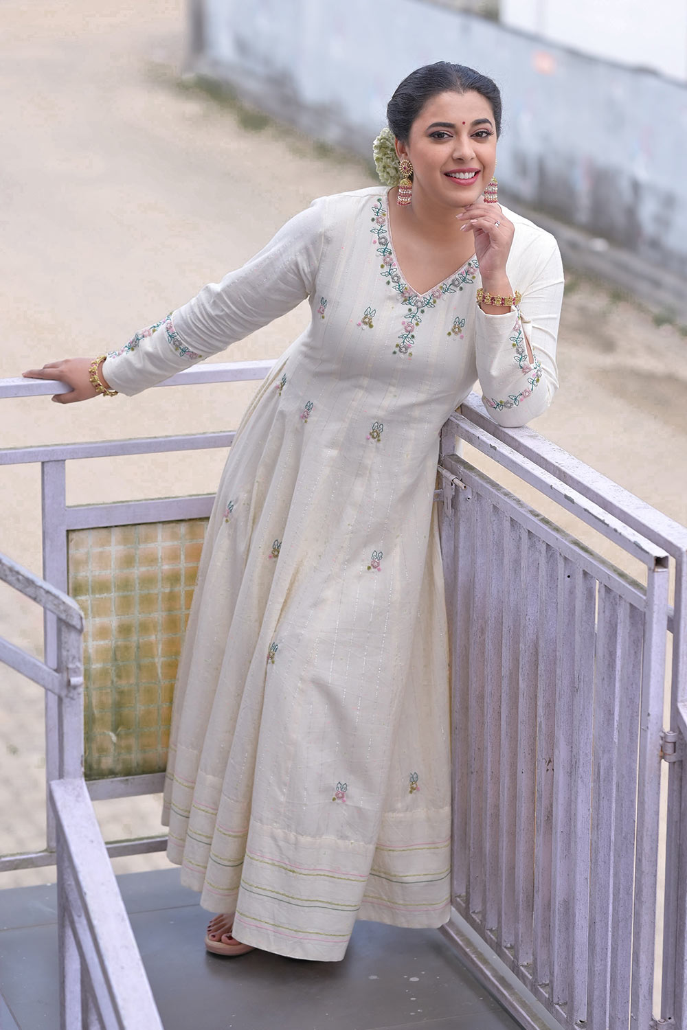 Off-White Anarkali with Embellishment