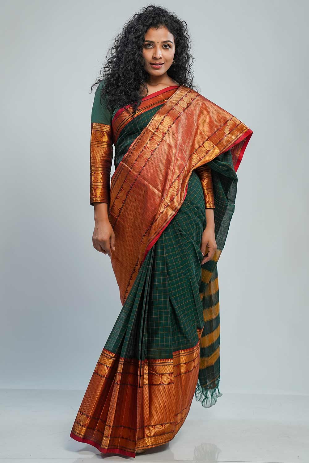 Narayan Pet Green Checked Saree with Big Border