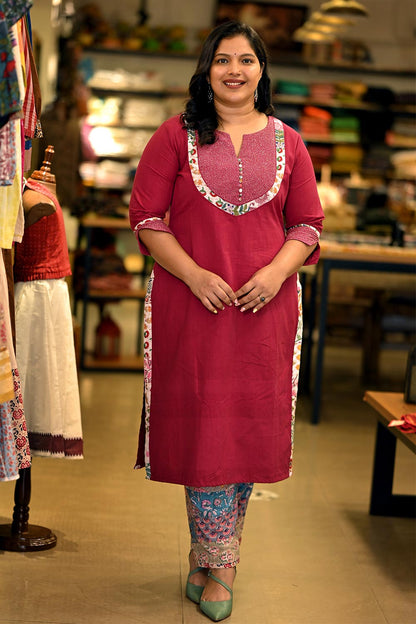 Red Straight cut kurti with patch