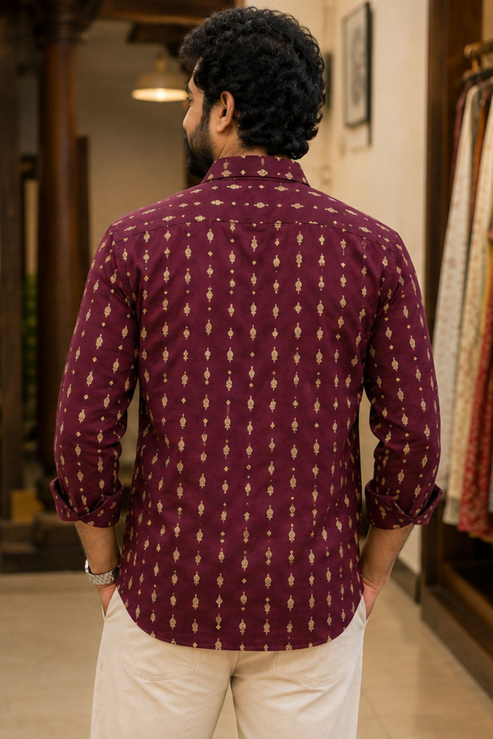 Maroon Shirt with Golden Motif