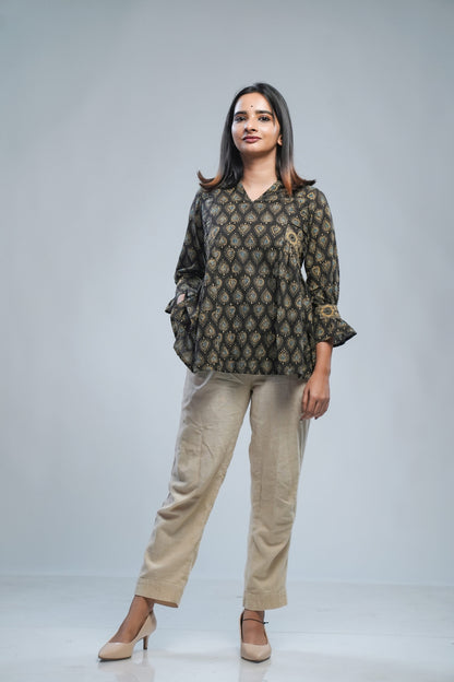 Black Ajrakh Panel Top