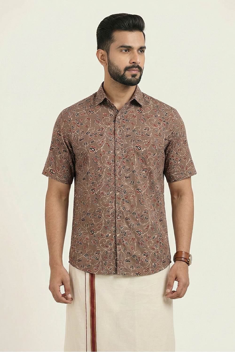 Brown Red & Black Print Shirt