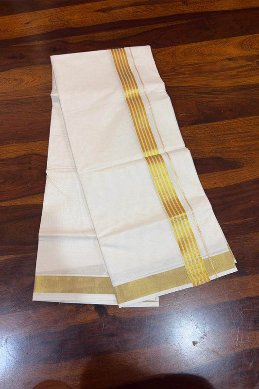 Offwhite Thick & Thin Gold Line Dhothi