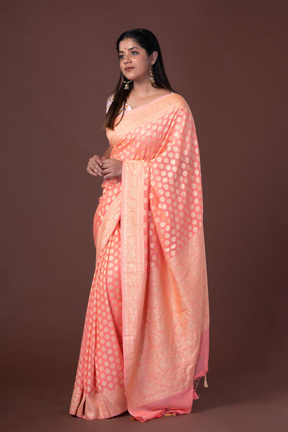 Banarasi Georgette Saree Peach & Gold